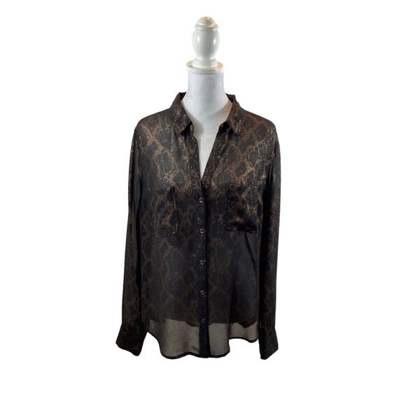 Ladies Rock & Republic brand Sheer Copper and Black Snakeprint Blouse Medium - Picture 4 of 13